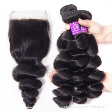 Loose Wave Hair Bundles with Closure Unprocessed Virgin Curly Brazilian Human Hair Extensions Loose Wave With Closure